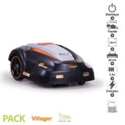 Robot Tondeuse Autonome 28v Batterie 3ah Villybot 1.1 Pour 1000m2 De Tonte