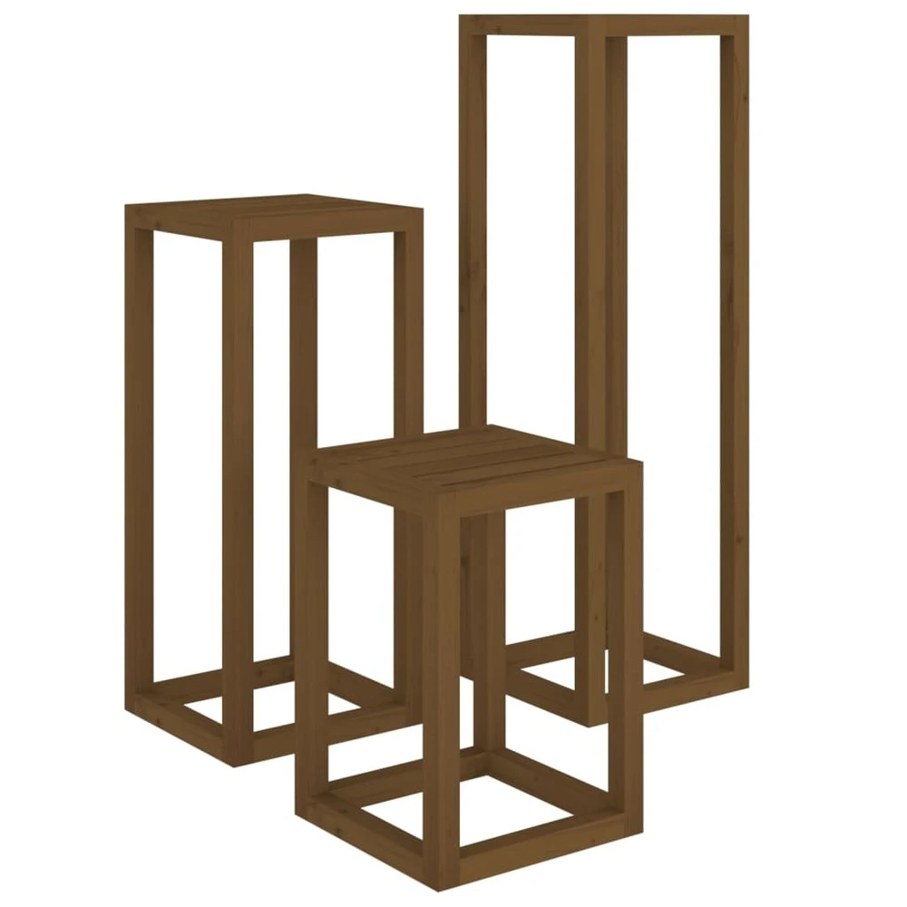VIDAXL Ensemble De Supports Pour Plantes 3 Pcs Marron Miel Bois De Pin 2 VIDAXL Ensemble De Supports Pour Plantes 3 Pcs Marron Miel Bois De Pin – Image 2