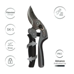 KM1-mr Sécateur Professionnel 20mm ø. Acier Trempé Sk-5. Poignée Rotative. Ciseaux De Jardinage. Ciseaux Courbes.