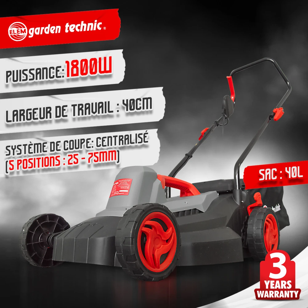 Tondeuse à Gazon électrique 1800w - Largeur De Coupe 40cm - Elem Garden 2 Tondeuse à Gazon électrique 1800w - Largeur De Coupe 40cm - Elem Garden – Image 2